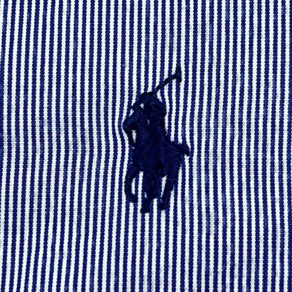 Ralph Lauren Dress Shirt‎ Men's 17.5 Blue Stripe Long Sleeve Pony Logo Button Up